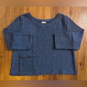 Habitat Black and Striped Blue Scoop Neck Knit Sweater Botton Pocket 3/4 Sleeve